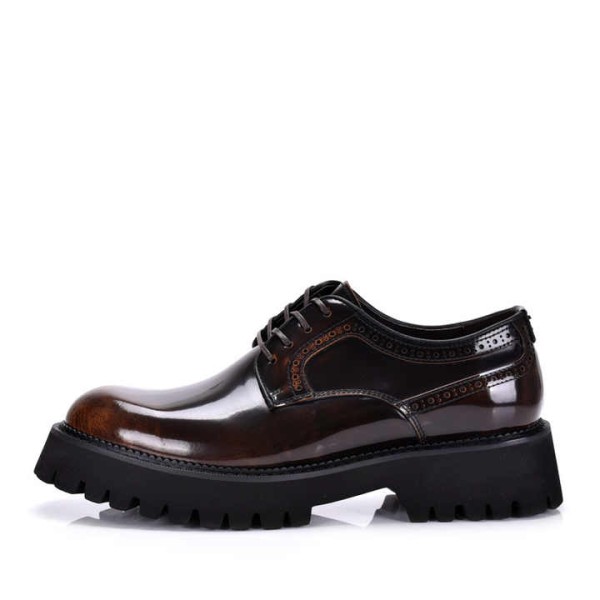 New Genuine Leather Shoes Round Toe Casual Thick Soled Patent