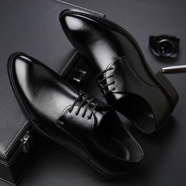 Men Black Leather Dress Shoes Wedding Party Footwear Comfortable Lace up