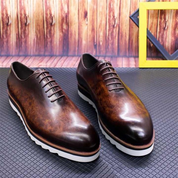 Genuine Cow Leather Shoes Casual Business Sneakers High Cut Style Shoes