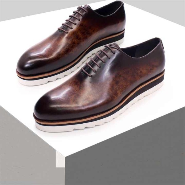 Genuine Cow Leather Shoes Casual Business Sneakers High Cut Style Shoes