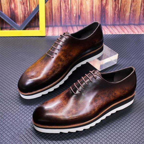 Genuine Cow Leather Shoes Casual Business Sneakers High Cut Style Shoes