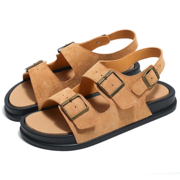 Men's Sandals for Summer With Metal Buckle Frosted Leather Soft